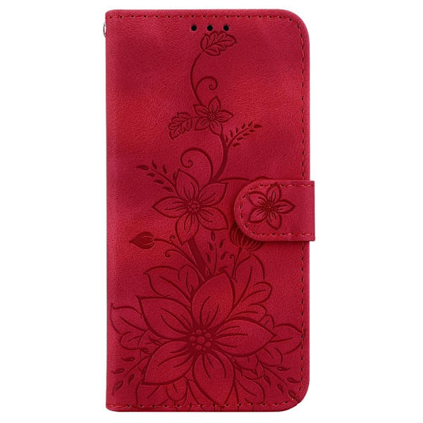 För Xiaomi Redmi 14C Fodral Ställ Plånboksfodral Blommönster - Röd Röd