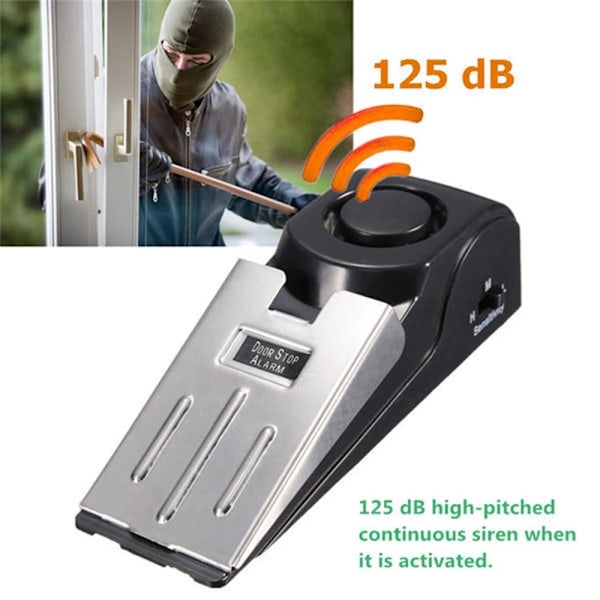 Smart dørstopper 120dB tyverisikringsalarm for hotellbeskyttelse på hjemmekontoret Black