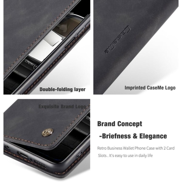 CASEME Retro tegnebog taske til Xiaomi Redmi Note 9 Pro Black
