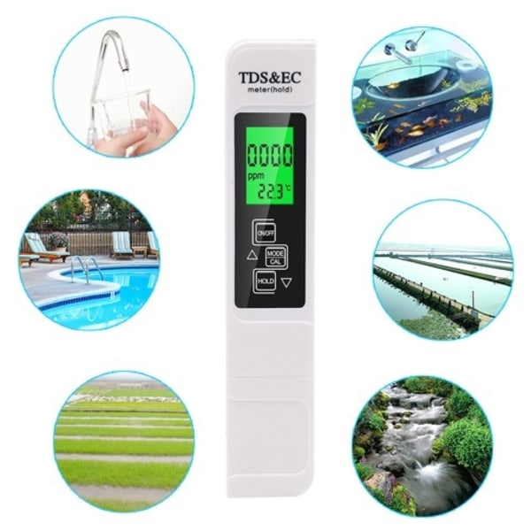 3-in-1-ilmaisintesti vedenlaadulle LCD TDS EC TEMP -testikynä Lämpötila White