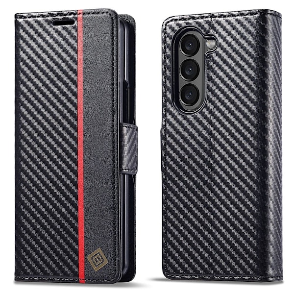 LC.IMEEKE för Samsung Galaxy Z Fold6 5G Skal med Karbonfiberstruktur och Magnetisk Stängning Svart