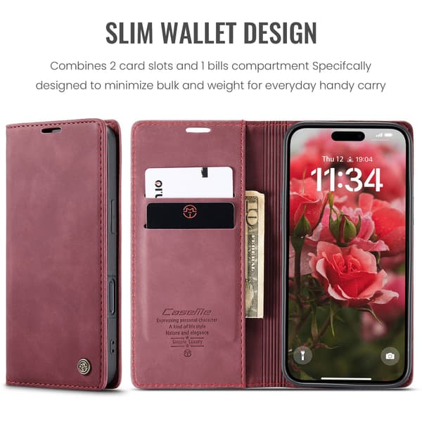 CASEME Plånboksfodral kompatibel med iPhone 17 - Röd Röd