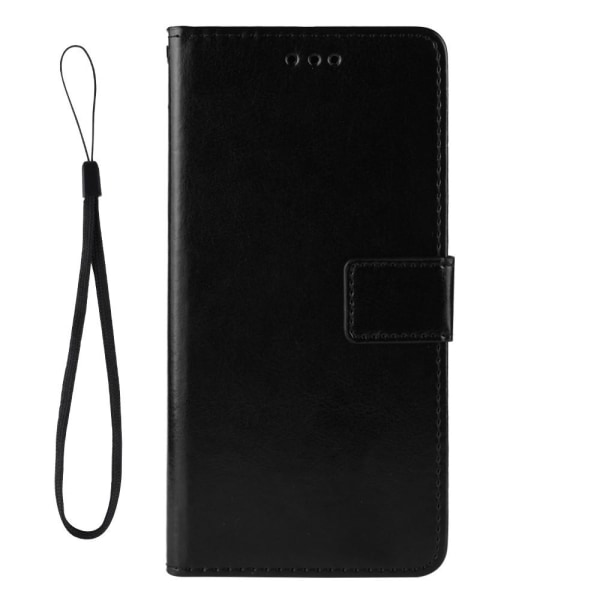 Xiaomi Redmi 9T Wallet Crazy Horse Texture Stand Shell with Strap Black