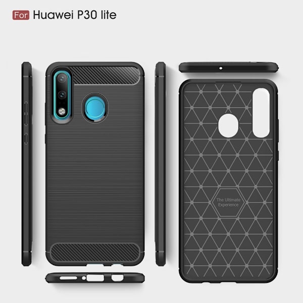 Huawei P30 Lite Karbonfiber Teksturcover - Sort Black