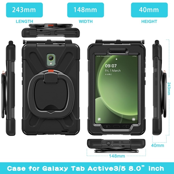 Til Samsung Galaxy Tab Active5 Kraftigt skaletui Black