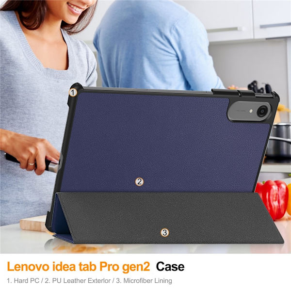 Til Lenovo Idea Tab Pro Gen 2 13" Deksel med Stativ Støtsikker - Blå Blue