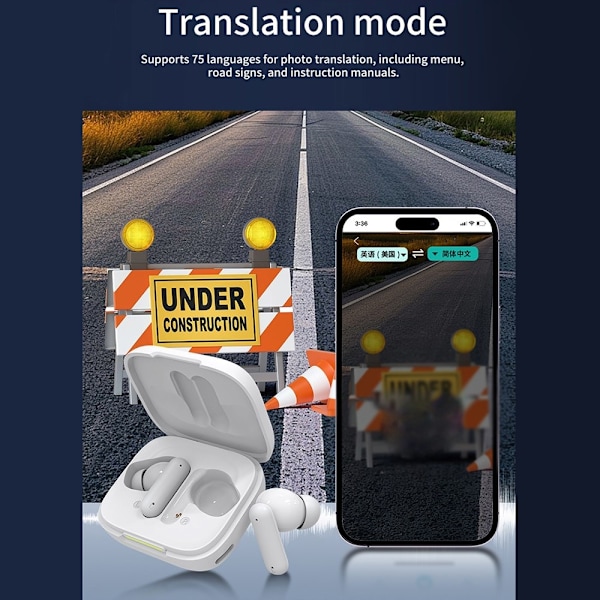 B19 150 språk Translation Översättare Smart Voice Bluetooth In Ear-hörlurar Vit Vit