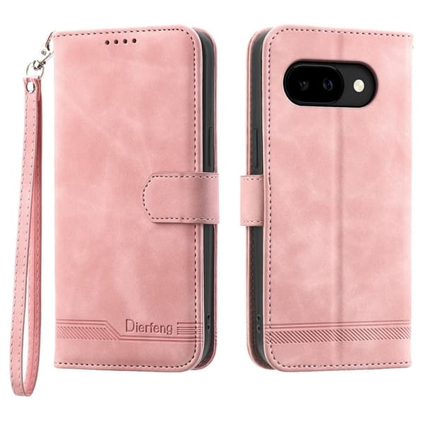 DIERFENG Til Google Pixel 10a Pungcover med Stander og Håndledsrem Pink