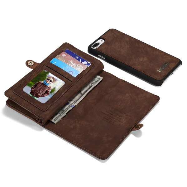 CASEME iPhone 7/8 Plus Retro Split läder plånboksfodral - Brun Brun