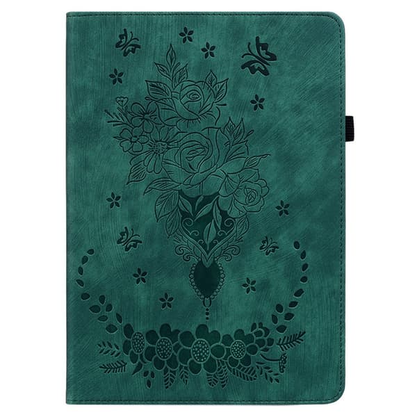 Til Samsung Galaxy Tab A11 Etui Beskyttelse Med Roseblomst Prægning - Green