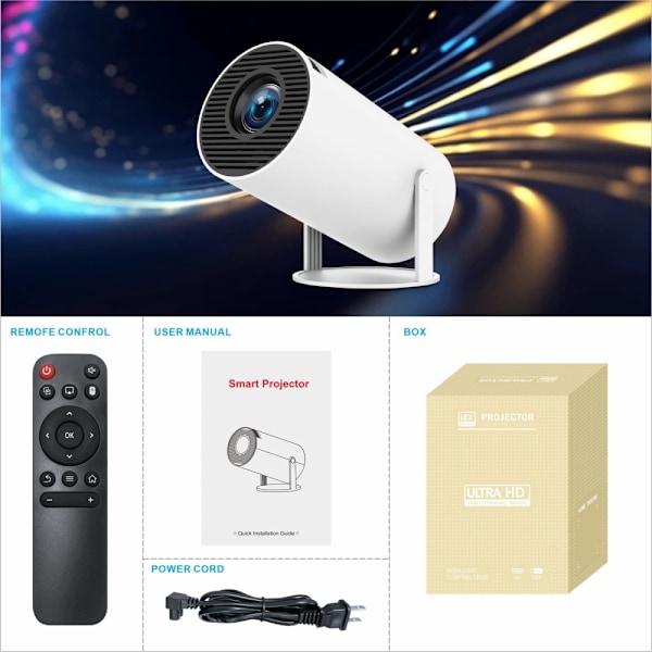 PRO-Projektor Android 11.0 2.4G / 5G WiFi 6 Bluetooth 5.0 1280*720P hemmabio Vit