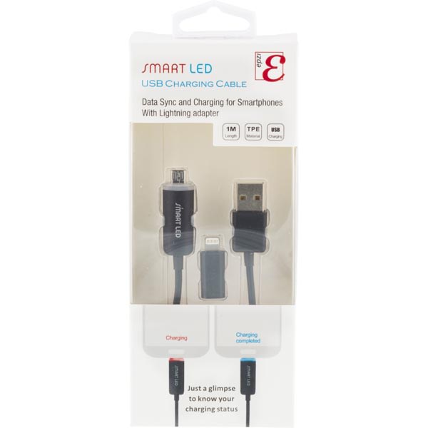 EPZI SMART LED  USB-synk-/laddarkabel med LED-indikator Svart