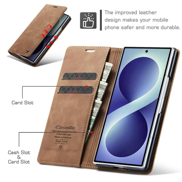 CASEME Telefonplånboksfodral med stöd till Samsung Galaxy Z Fold8 Ultra Brun