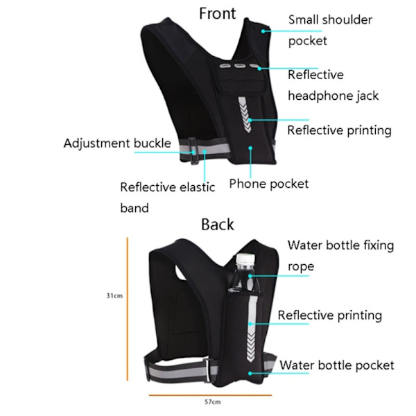 Løpevest Refleksvest (Oppgradert Lysende Versjon) Black