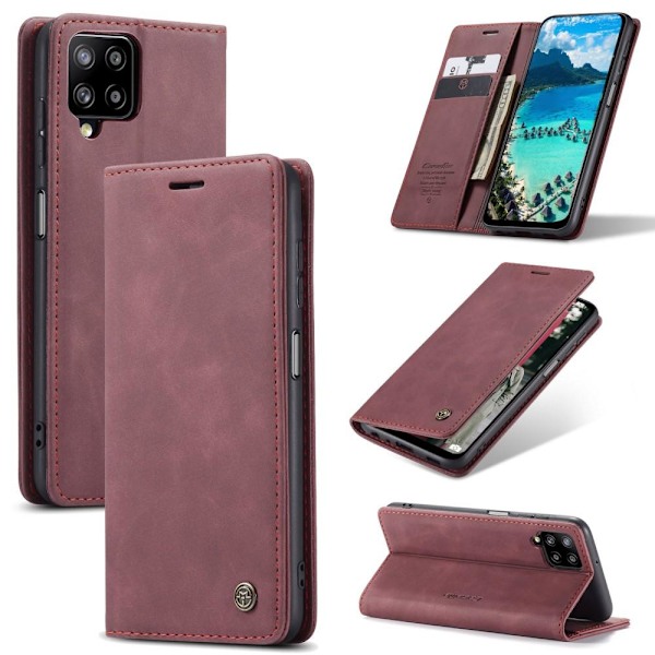 CASEME Retro Lompakkokotelo Samsung Galaxy A12 - Viininpunainen Red