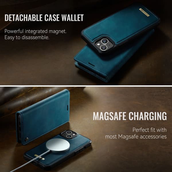 CASEME Til iPhone 15 Lommebokdeksel Magnetisk Avtakbar RFID Beskyttelse Blue