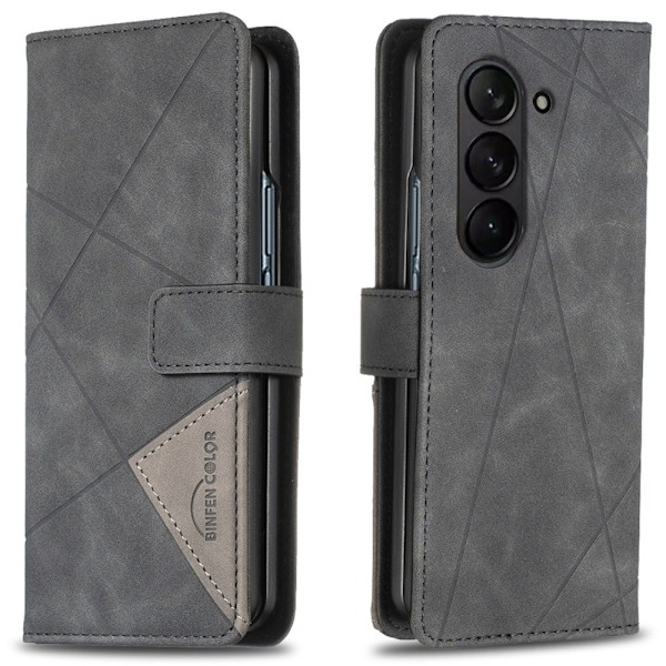 BINFEN COLOR för Samsung Galaxy Z Fold6 5G Skal i PU-läder med Geometriskt Mönster - Svart Svart