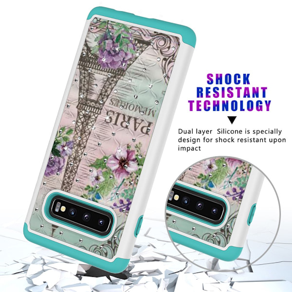 Samsung Galaxy S10+ Pattern PC TPU Phone Shell - Eiffel Tower and Flower Black