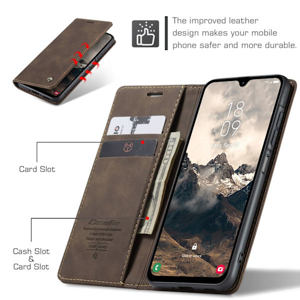 Til Samsung Galaxy A37 5G CASEME Pungetui brun