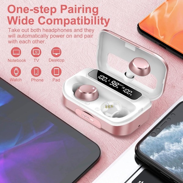 Q26 Bluetooth headset Digital Display In-Ear trådløse hovedtelefoner PowerBank funktion - Lyserød Pink