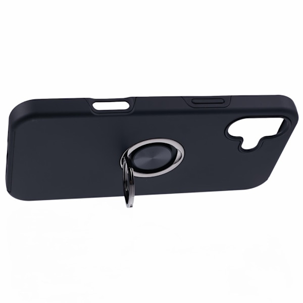 For iPhone 16 Finger Ring Kickstand Hybrid Case - Black Black