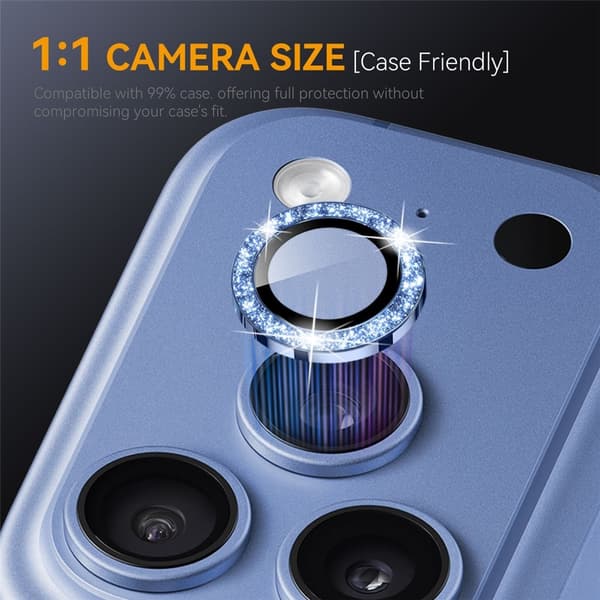 NORTHJO Glitter kameran linssuoja iPhone 18 Pro / 18 Pro Max puhelimelle Blue
