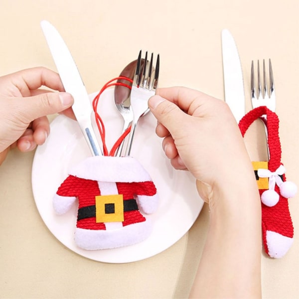 3 sets Knife Fork Christmas Santa Claus holder Cutlery Table decoration Red