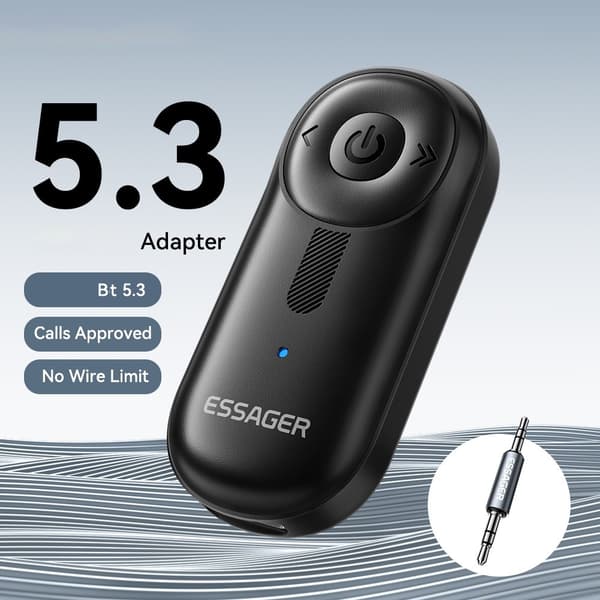 ESSAGER Lydmottaker Trådløs Sender med Mikrofon Klips-på Bluetooth-Adapter Black