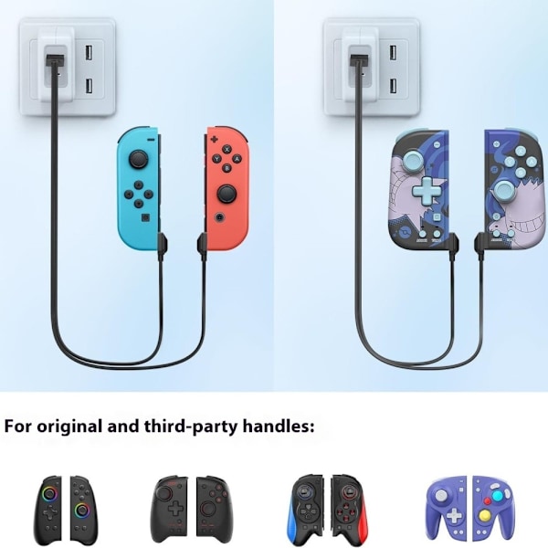 Opladerkabel kompatibelt med Nintendo Switch OLED Joy-Con Controller 2 i 1 USB Black