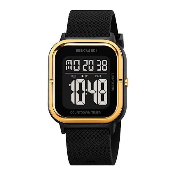 SKMEI Vattentät Digital Armbandsur Klocka Belysning Stoppur - Guld+Svart+TPU Guld