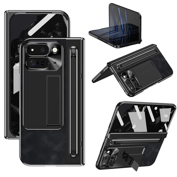Til Google Pixel 10 Pro Fold Etui Kickstand med Hærdet Glasfilm, Stylus - Sort Black
