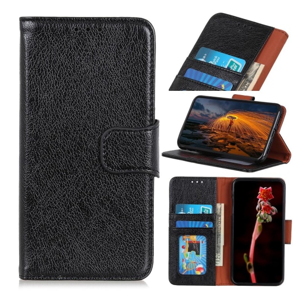 Motorola Moto E6 Plus Textured Split Leather Wallet Case Black