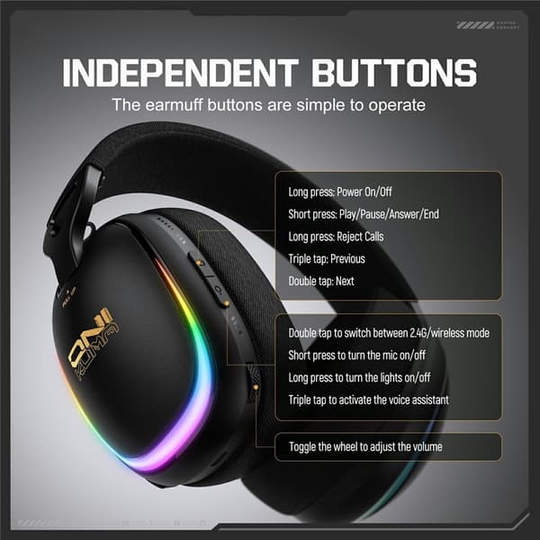 ONIKUMA GT805 Gaming Headset 4 Tilstande Trådløs/Kabelbaseret Over-Ear RGB - Sort Black
