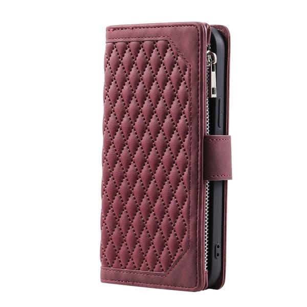 For Google Pixel 10a Wallet Case PU Leather Rhombus Pattern with Wrist Strap- Red Red