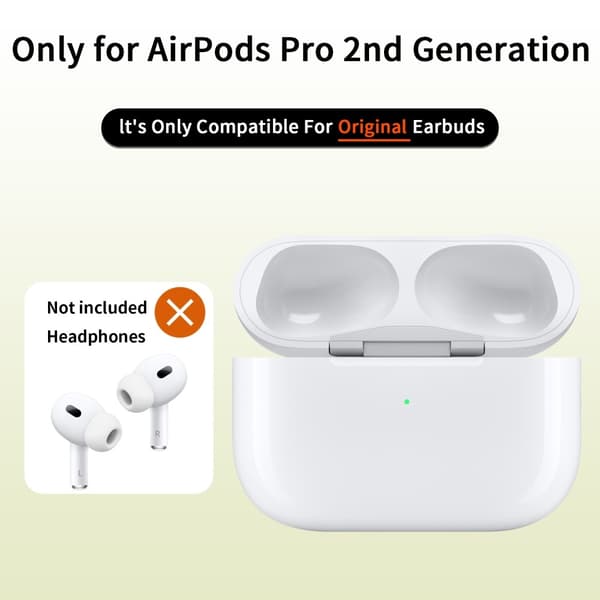 D03 Erstatningsladekoffer for AirPods Pro 2 med innebygd 680mAh batteri White