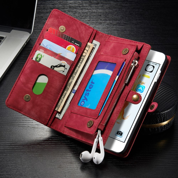 CASEME iPhone 6s 6 Plus Retro Split läder plånboksfodral Röd Röd