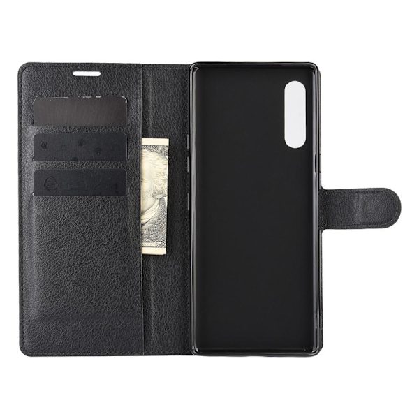 Litchi Wallet Stand Case for LG Velvet Black