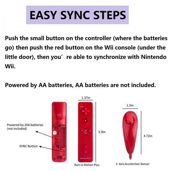 Yhteensopiva Wii Controller Set Motion Plus, Bulk Red kanssa Red