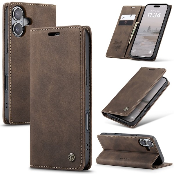 CASEME Retro Lommebokveske for iPhone 16 Plus Dark brown