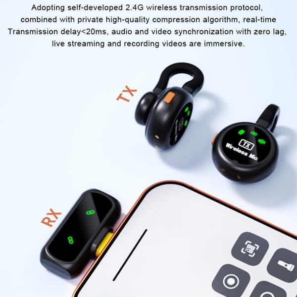 Ladeetui for lavaliermikrofon, USB-C, lav latens, 2 mikrofoner + 1 mottaker Black