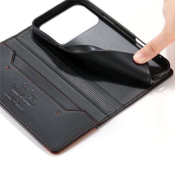 DIERFENG iPhone 17 Pro Lompakkokotelo RFID Suoja Teline - Musta Black