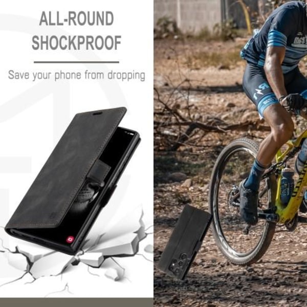 AUTSPACE A01 Retro tegnebog taske til Samsung Galaxy S23 Ultra - Sort Black