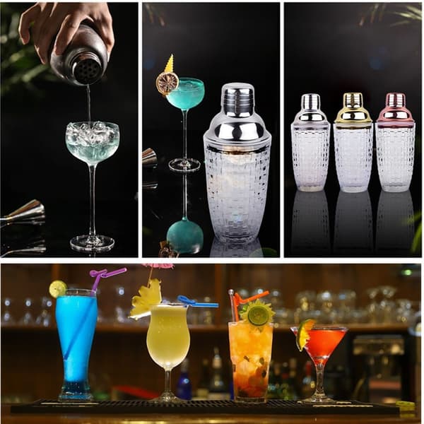 385 ml Cocktail Shaker vävd textur glas + lock i rostfritt stål Cup Transparent