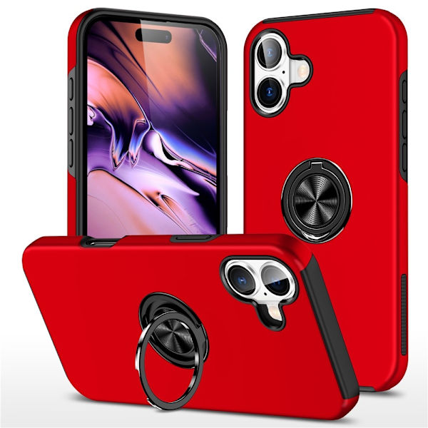 Til iPhone 17 Finger Ring Kickstand Hybrid Taske Red