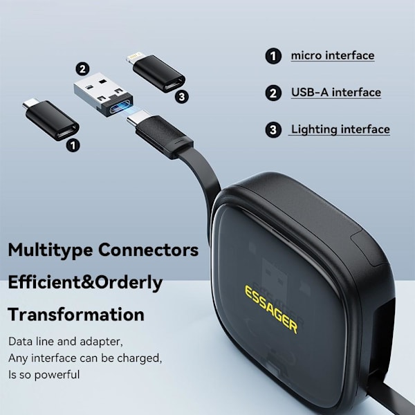 Sett integrert USB - C - adapterkabelsett Ladekabelomformer Black