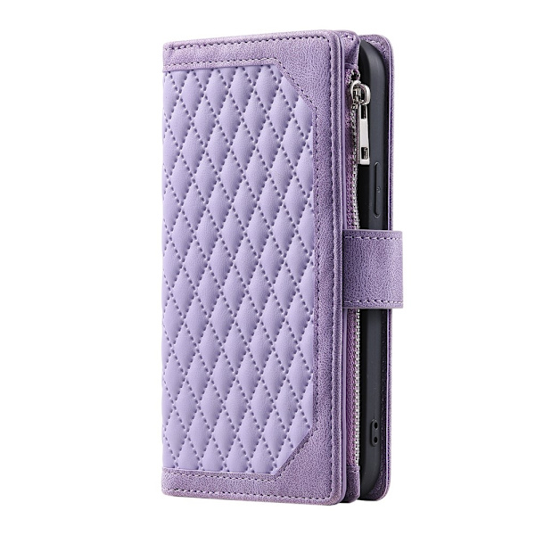 For Google Pixel 10a Wallet Case PU Leather Rhombus Pattern with Wrist Strap - Purple Purple