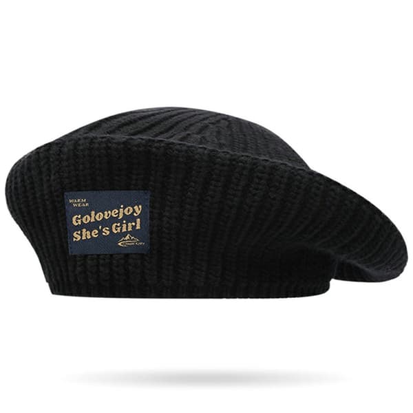 GOLOVEJOY Bomuld strikket Vinter Warm Beanie Elastisk Strikket Basker hue - Sort Black
