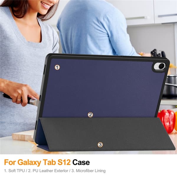 Tabletcover med støtteben og pennholder til Samsung Galaxy Tab S12+ Blue