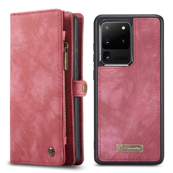 CASEME Samsung Galaxy S20 Ultra Retro läder plånboksfodral - Röd Röd