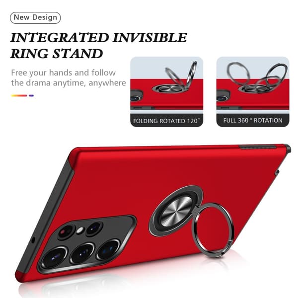 Samsung Galaxy S24 Ultra Finger Ring Stativ Hybrid Deksel Red